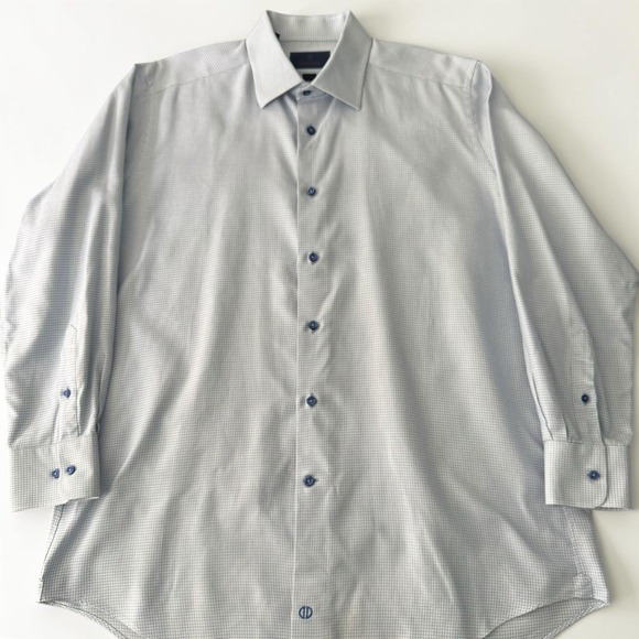 David Donahue Other - David Donahue Trim Dress Shirt Men XL 17 32/33 White Blue Micro Check Cotton